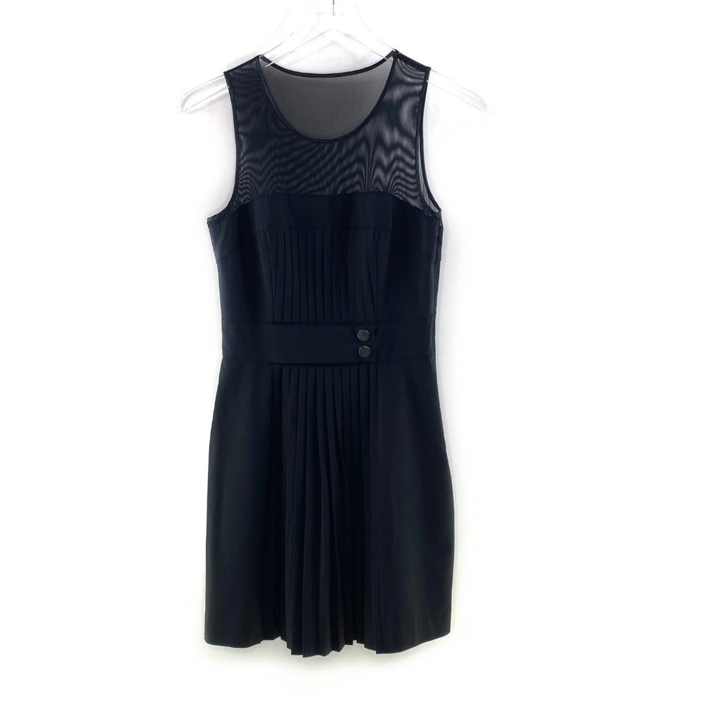 BEBE Black Wool Pleated Mesh Cocktail Dress #AZ4 - Picture 6 of 11
